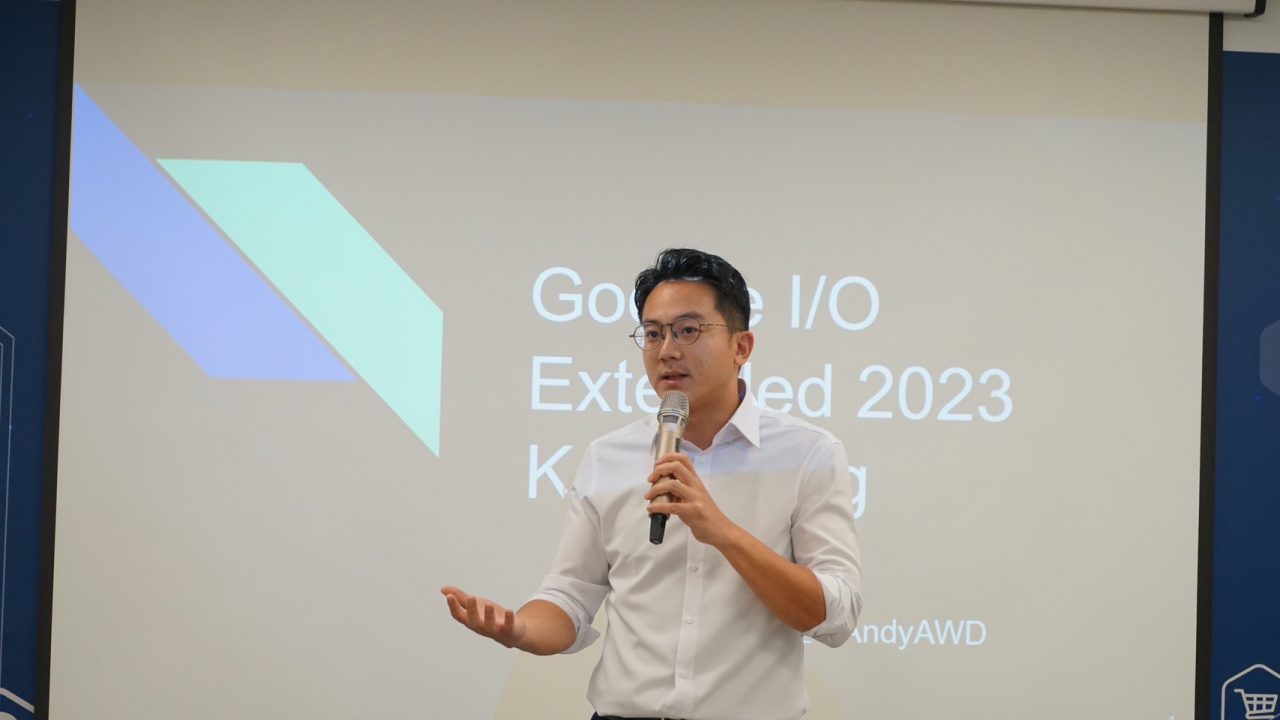 圖二 經發局長廖泰翔參與GDG Kaohsiung，說明高雄正透過產業轉型與招商，軟體與研發人才將有更多的發展空間